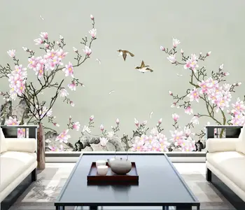 Custom Magnolia gėlių ir paukščių 3d tapetai lipdukas sienos popieriaus kambarį dekoro TV foną, dekoratyvinis dažymas decoracion