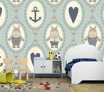 Custom papel de parede infantil, širdies ir hippo piešiniai vaikų kambaryje sofa-lova, gyvenamasis kambarys fone dekoratyvinis vandeniui wa