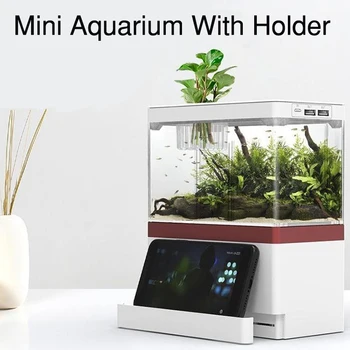 Darbalaukio Kūrybos USB Mini Akvariumo Žuvų Bakas Su Telefono Laikiklį Su LED Lempos, Šviesa Betta Žuvų Kovos Cilindras