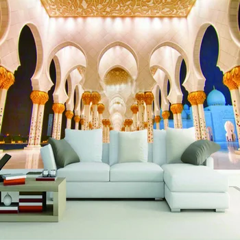 Didelių 3D retro tapetai, Sheikh Zayed Didžioji Mečetė apšvietimo koridoriuje freskomis už kambarį sofos foną roll