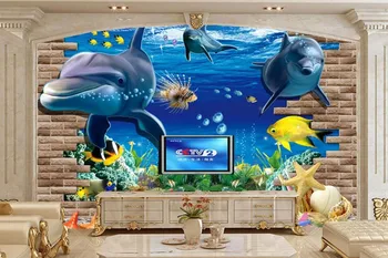 Didelės freskos,3D trimatis Povandeninio Pasaulio Animacinių filmų Delfinų tapetai,gyvenamasis kambarys su sofa-lova, TV wall vaikų, miegamojo tapetai