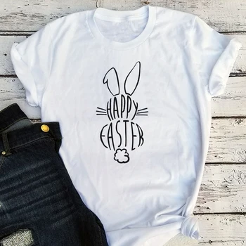 Easter Bunny Marškinėliai Mergaitėms Velykų Marškinėliai 2020 Krikščionių Moteriški Drabužiai Kawaii Estetinės Atsitiktinis Balta Viršuje, Pora Drabužių Mados