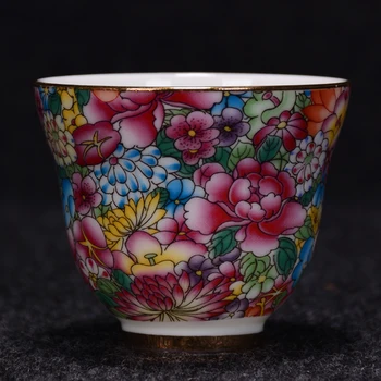 Emalio spalvos keramikos mėlynos ir baltos aukso žemę dešimt tūkstančių gėlių nudažyti aukso arbatos puodelio Kung Fu arbatos puodelio arbatos rinkinys master cup