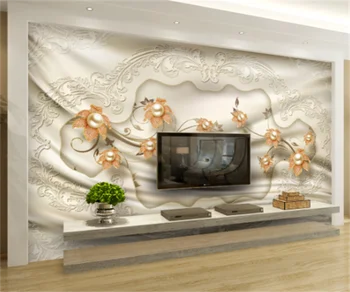 Europos ir Amerikos prabangos bižuterija pearl gėlių TV fono sienos freskos 3D priskirtą foto tapetai