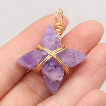 FYSL Šviesiai Geltonos Aukso Spalvos Wire Wrap Lucky Star Gamtos Violetinė Amethysts Akmens Pakabukas Amuletas Papuošalai