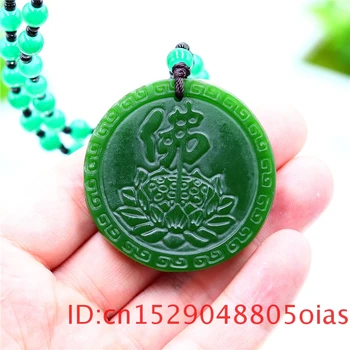 Green Jade Lotus Pakabukas Karoliai, Papuošalai, Išraižytas Amuletas Dovanos Moterims Žadeitas Vyrų Kinijos Gamtos Žavesio Mados