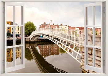 Hapenny tilto siena lipdukas 3D langą, Dublinas, Airija tiltas sienos lipdukas, skirtas namų dekoro, spalvingas saulėlydžio sienos meno namų projektavimas