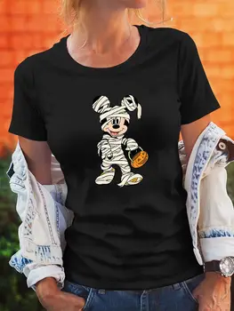 Helovinas Karšto Parduoti Disney Moterys, Juoda T-Shirt Animacinių Filmų Mickey Mouse Spausdinti Išskirtinį Grafinis Moterų Marškinėliai Dropship Viršuje Drabužiai
