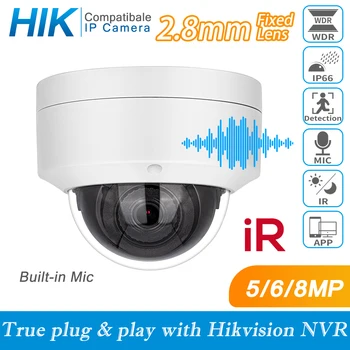 Hikvision Suderinama 4K POE IP Camera Indoor 6MP infraraudonųjų SPINDULIŲ Naktinio Matymo Mini Dome Stebėjimo Kameros H. 265 VAIZDO Kamera, Built-in Mic