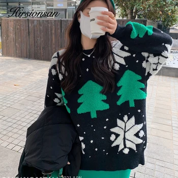 Hirsionsan Tirštėti Kalėdų Megztiniai Moterims, Žiemą Šilta Korėjos Ilgomis Rankovėmis Megzti Puloveriai Minkštos Snaigės Kašmyras Moteris Viršuje