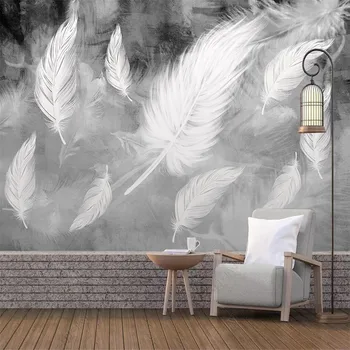 Individualizuotos fono paveikslėlį 3d Modernus minimalistinio balta plunksna freskos Šiaurės Balta plunksna TV fono sienos 3d tapetai tėtis peint