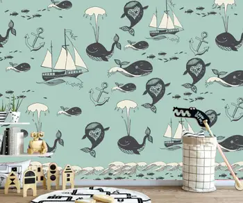 Individualizuotos fono paveikslėlį akvarelė Viduržemio jūros vandenyno banginių freskos vaikų kambarys fono sienos popieriaus namų puošybai 3d tapetai