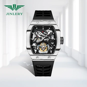 JINLERY Tourbillon Mechaninis laikrodis Vyrams Prabangių Laikrodžių Verslo Laikrodis Sapphire Kristalas Anglies Pluošto Relogio Masculion