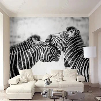 Juoda ir Balta Zebras Gyvūnų Užsakymą Tapetai, Freskos, Miegamojo Dekoro Šiaurės Paprasta Namų Dekoro 3D Kambarį Foto tapetų