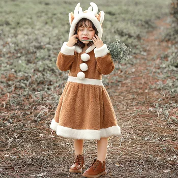Kalėdų cospla tėvų-vaikų gyvūnų kostiumas Kalėdų briedžių sijonas vaidina koralų aksomo, namų, tėvų-vaikų kostiumas.