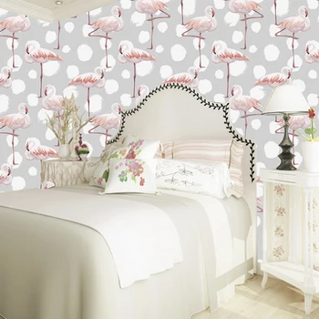 kambarys tapetai šilta pilka ir elegantiškas flamingo sienų tapetai dekoracija mergaitės kambarį motinos kambaryje nemokamas pristatymas nuolaida