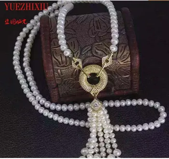 Karšto parduodu nauja 8-9mm natūralios baltos spalvos gėlavandenių perlų vėrinį cirkonis priedai pakabukas bižuterijos 25inch