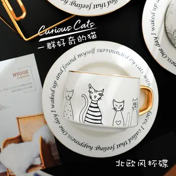 Keramikos Šiaurės paprasta juoda ir balta katė kavos puodelio indų rinkinys gėlių arbata juodoji arbata traukti gėlių taurės vėjo kūrybos pritaikymas savo reikmėms