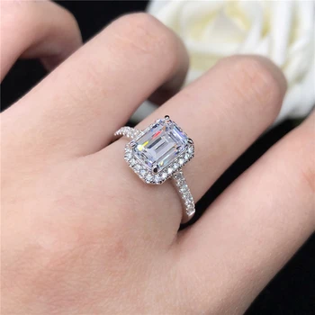 Kietojo 585 Auksas, Smaragdas Iškirpti 2C Diamond Moterims Vestuvinis Žiedas Meilės Pažadas Pasisekė Papuošalai Mergina Su dėžute