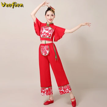 Kinijos Liaudies Šokių Yangko Senovės Elegantiškas Hanfu Nacionalinių Drabužių Moterų Raudona Suaugusiųjų Ventiliatorius Skėtis Klasikinių Šokių Suknelės Etapas
