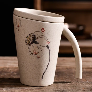 Kinų stiliaus keramikos puodelis lotus gerti arbatos puodelis su dangteliu namų vyrų ir moterų kūrybos šviesą minimalistinio meno LB40318