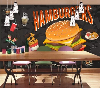 Komercinės tapetai Hamburger Kepta vištiena restoranas gastronomijos fono sienos