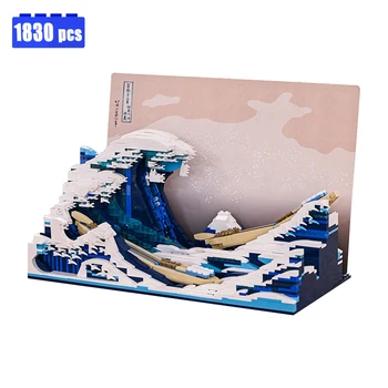 Kūrybos Japonų Kūrinys Didžiosios Bangos off Kanagawa Blokai Modelis SS Idėja Modulinių Plytų Montavimas Žaislai Vaikams