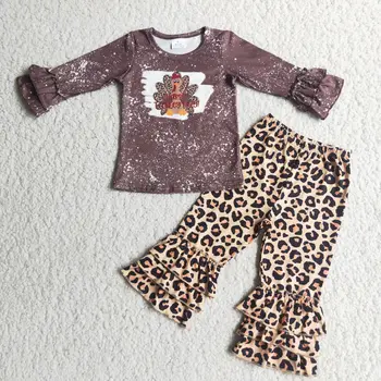 Laimingas Turkija Dieną mergina patenka apranga Padėkos vaikų drabužiai vaikams, leopardas spausdinimui pynimas kelnes rinkiniai