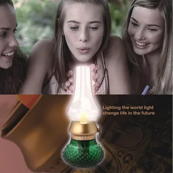 LED Pučia Jutiklis Kontrolės Žvakė USB Įkrovimo Derliaus Žibalas Šviesos Romantiškas Dekoro Pritemdomi Stalo Lempa Naktiniai Lanter