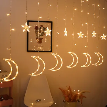 LED užuolaidų žibintai pasakų girliandą šviesos eilutę star mėnulio formos ES/JAV Plug Kalėdų miegamojo kambarį užuolaidų dekoro šviesos