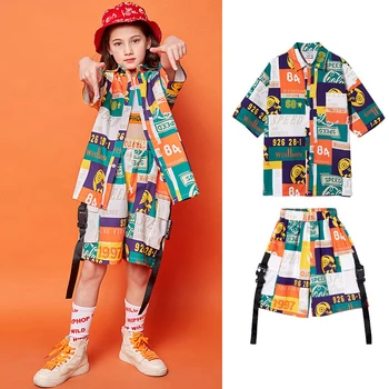 Mados Hip-Hop Šokio Kostiumai Vaikams Laisvi Marškinėliai Šortai Gatvės Šokių Drabužiai Mergaitėms Džiazo Veiklos Etape Kostiumai DQS2058
