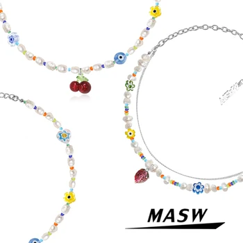 MASW Bohemijos Tendencija Natūralių Gėlavandenių Perlų Vėrinį Populiarus Stilius Originalus Dizainas Spalvingų Karoliukų Karoliai Moterų Šalis Dovanos