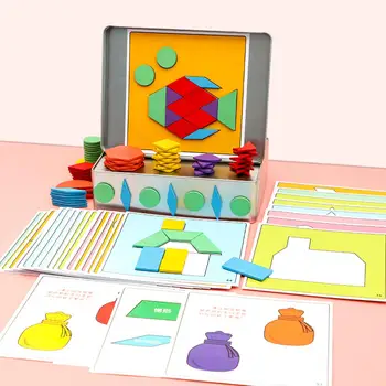 Mediniai Tangram Įspūdį Ankstyvojo Lavinimo Žaislai Magnetinio Modelio Blokas Geometrinis Manipuliavimo Žaislai IQ Švietimo Žaislas, skirtas Ikimokyklinio