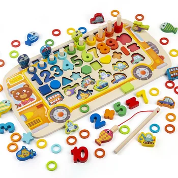 Mediniai Vaikams Užimtas Mokyklos Autobusas Žvejybos Žaidimas valdybos Numeris Formos Dėlionė Baby Montessori Žaislai Ikimokyklinio Ugdymo Matematikos Mokymosi Žaislas