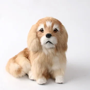 mielas modeliavimas sėdi šuns žaislas dervos&kailio aukso šuo modelis dovana 19x16x17cm 1324