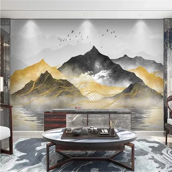 Milofi naujas Kinijos abstraktaus meno samprata aukso kraštovaizdžio linijų sofa-lova, TV foną, sienų dažymas, tapetai, sienų danga