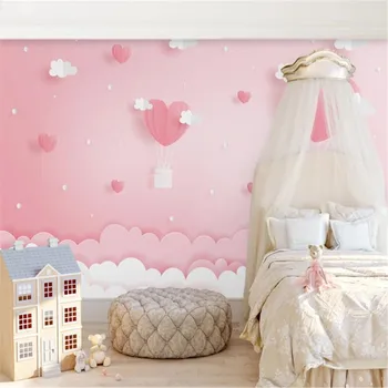 Milofi pritaikyti tapetai, freskos trimatis rožinis debesis svajonių princesė vaikų kambario sienos fone