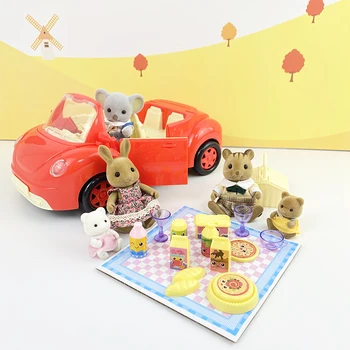 Miniatiūriniai Miško Gyvūnų Šeimos Lėlės Iškylą Automobilių Veiksmų Skaičius, miniatiūriniai lėlių animaciją Apsimesti Žaisti Mergaitės Gimtadienio dovana