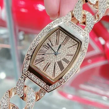 Moterų Diamond Cirkonis Žiūrėti Laikrodis Laikrodžiai Rose Gold Dial Prabanga Reloj moterims Moteriški kalnų krištolas Šalta Naujas Kvarcinis Laikrodis