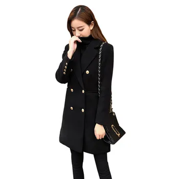 Moterų juodas vilnonis paltas ilgas skyriaus žiemos naujas Hepburn vėjo storio dvieiliai populiarus vilnonis paltas
