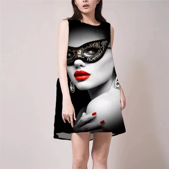 Moterų Užmaskuotas Šalies Seksuali Mini Suknelės Vasaros Rankovių 3D Spausdinimo Streetwear Trumpą Suknelę Prarasti Atsitiktinis Apvalios Kaklo Ponios Suknelė