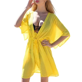 Moterų Vasaros Bikini Smock Mados vientisos Spalvos Tvarsčiu Aukšto Juosmens Cardigan Paplūdimio Suknelė