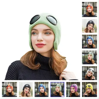 Moterų žiemos megzti skrybėlę kepuraitės Gatvės akinius Spalvotų Beanie skrybėlių vyrų laukinių plius aksomo, ausų apsaugos vilnos skrybėlę