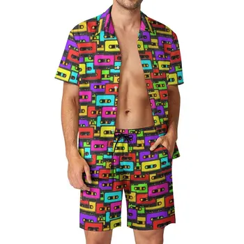 Muzika Vyrams, Rinkiniai, Spalvinga 80s Garso Juostos Atsitiktinis Marškinėliai Nustatyti Atostogos Havajuose Šortai Vasarą Kostiumas, Dviejų dalių Plius Dydis