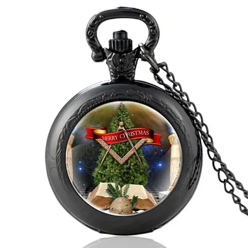 Naujas Atvykimo Masinu Kalėdų Eglutė Logotipą, Juoda Vintage Kvarco Kišeninio Laikrodžio Vyrai Moterys Stiklo Kupolas Pakabukas Karoliai Valandų Laikrodis
