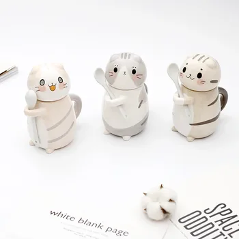 Naujas Cute Kačių Keramikos Kavos Puodelis Su Šaukšteliu Kūrybos Rankomis Dažyti Drinkware Pieno Arbata Naujovė Dovanos Masažuoklis Taurė