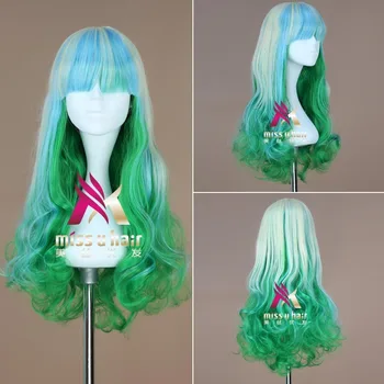 naujas Mori mergina ilgas garbanotas Cosplay perukas moterų žalia Sintetinių plaukų Karščiui Atsparus Aukštai Temperatūrai Pluoštas kostiumas šalis