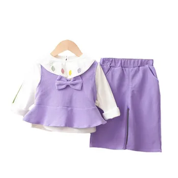 Naują Pavasario Rudens Baby Girl Drabužiai Tiktų Mielas Vaikų Mados Liemenė Marškinėliai Kelnės 3Pcs/Rinkiniai Bamblys Laisvalaikio Kostiumas Vaikams Drabužių