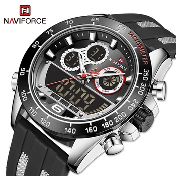NAVIFORCE Karinės Sporto Mens Watches Chronograph Silikono Dirželis atsparus Vandeniui Laikrodis Dvigubas Ekranas Vyrų Laikrodis Relogio Masculino