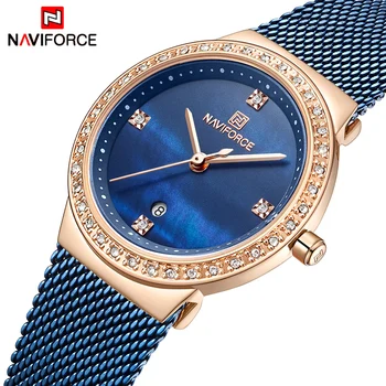 NAVIFORCE Mados Prekės ženklo Moterų Kvarco Žiūrėti Nerūdijančio Plieno Tinklelio, Diržai Elegantiškas Ponios Laikrodžiai Kūrybos Prabanga Dial Reloj Mujer